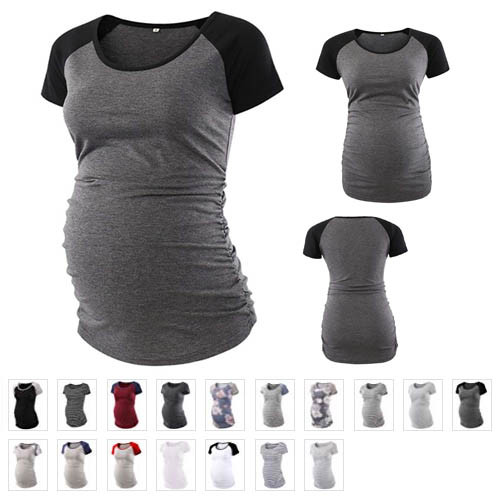 Pinkydot Women's Baseball Crew Neck Raglan Sleeve Side Ruched Maternity T Shirts Top Pregnancy Shirt