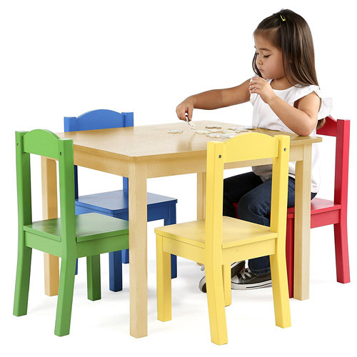 Tot Tutors Kids Wood Table and 4 Chairs Set Natural Primary (Primary Collection)