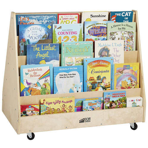  ECR4Kids ELR-0335 Birch Hardwood Double-Sided Book Display Stand for Kids, 10 Shelves, Natural