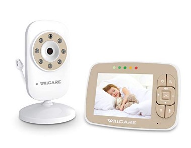 Newborn Baby Monitor with Night Vision Camera (3.5" LCD Screen) Wireless Two-Way Audio, Temperature Sensor, Lullabies, Eco Mode, Feeding Clock | Handheld Portable Use. (Beige)